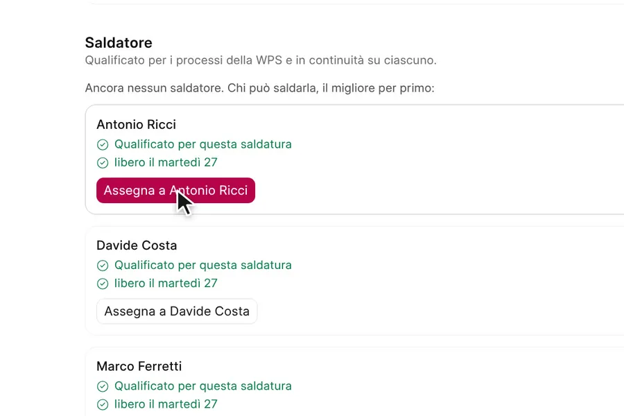 In Worgify, i saldatori qualificati per una saldatura e la loro disponibilità